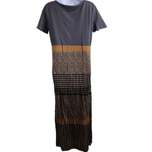 Vintage Carole Little Women's Black Gold Mixed Media Maxi Dress Size 4 Flowy - Picture 2 of 12